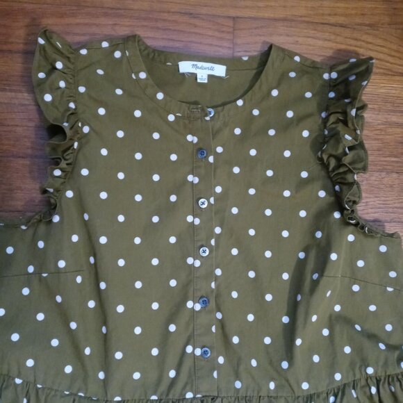 MADEWELL ruffle-sleeve button-front mini dress in polka dot (sz2) - Picture 8 of 14